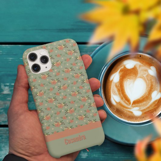Retroflorale Autumn green pattern custom Case-Mate iPhone Hülle