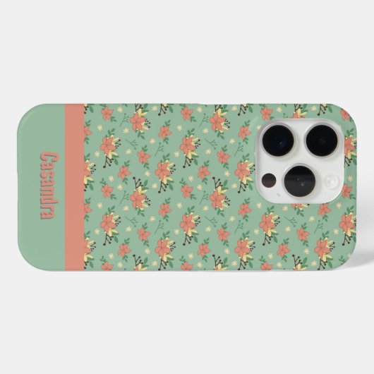 Retroflorale Autumn green pattern custom Case-Mate iPhone Hülle (Rückseite (Horizontal))