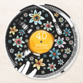 Retroflorale Vinyl Schallplattendesign Geburtstag Runder Pappuntersetzer (Vorderseite)