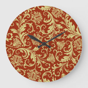 Retrofloralen: Vintager Musterhintergrund. Große Wanduhr
