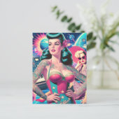 Retrofuturism Space Button-up Collage Postkarte (Stehend Vorderseite)