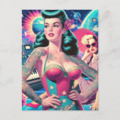 Retrofuturism Space Button-up Collage Postkarte (Vorderseite)