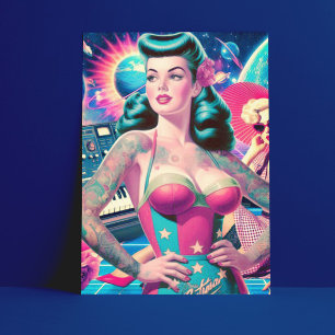 Retrofuturism Space Button-up Collage Postkarte