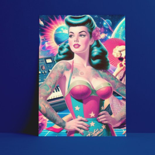 Retrofuturism Space Button-up Collage Postkarte