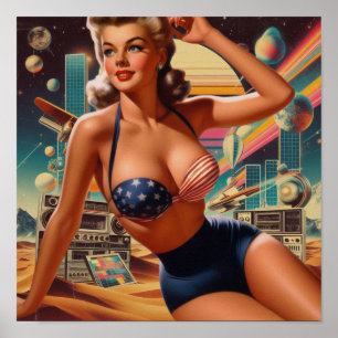 Retrofuturismus Süße Pin-up Poster