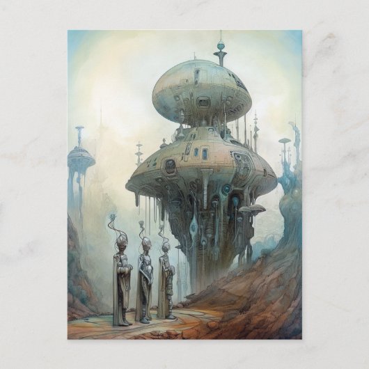 Retrofuturistische Raumschiffe Science Fiction Kun Postkarte (Vorderseite)