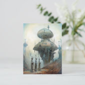 Retrofuturistische Raumschiffe Science Fiction Kun Postkarte (Stehend Vorderseite)