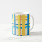 Retrogelb, blau, braun Streifen Muster Kaffeetasse (VorderseiteRechts)