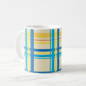Retrogelb, blau, braun Streifen Muster Kaffeetasse (Vorderseite Links)