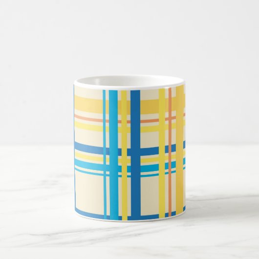 Retrogelb, blau, braun Streifen Muster Kaffeetasse (Mittel)