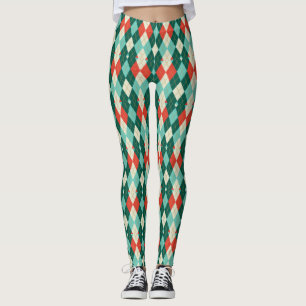 Retrogeometrie der roten und Aquamarinen Weihnacht Leggings