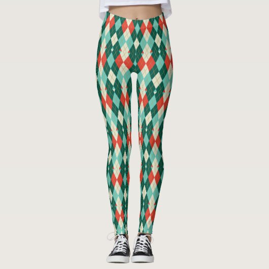 Retrogeometrie der roten und Aquamarinen Weihnacht Leggings (Vorderseite)