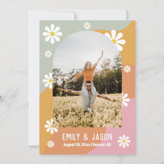 Retrogroovy 70er Jahre Save the Date Einladung (Rückseite)