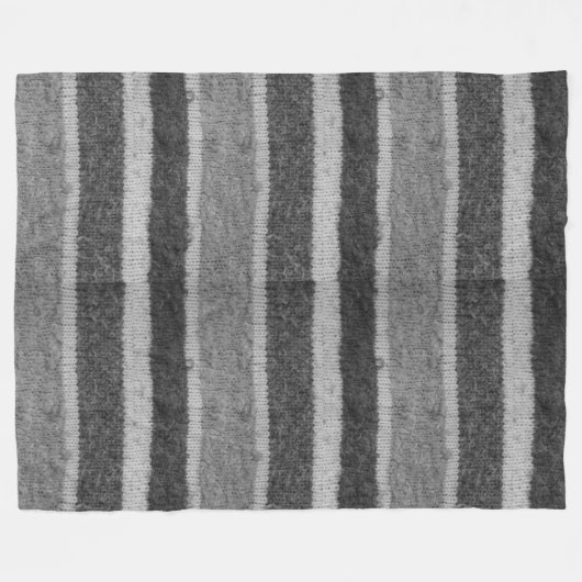 Retrohandgestrickte schwarz-weiße Streifen Fleecedecke (Vorderseite (Horizontal))