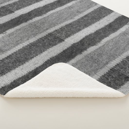 Retrohandgestrickte schwarz-weiße Streifen Sherpadecke (3/4)