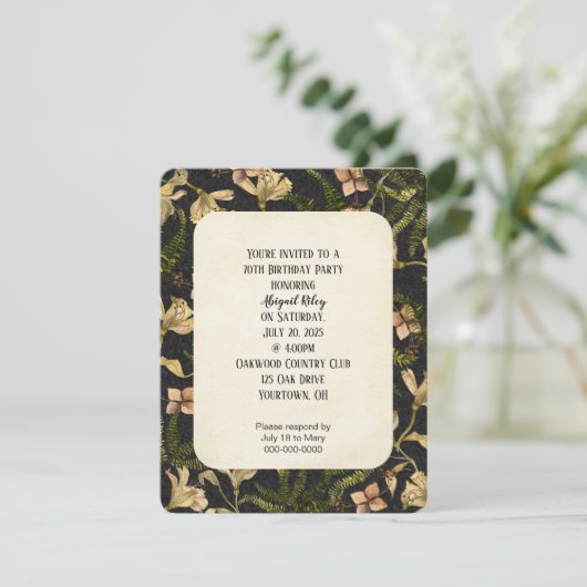 Retrolienmuster auf schwarzem Party laden ein Einladung (Stehend Vorderseite)