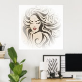 Retromädchen mit Haarstyling Poster (Heimbüro)
