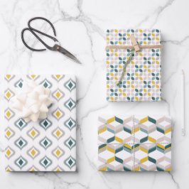 RetroMod-Muster Aqua Türkis Blau Rosé Pink Gelb Geschenkpapier Set