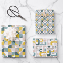 RetroMod Patterns Aqua Teal Blue Blush Pink Yellow Geschenkpapier Set