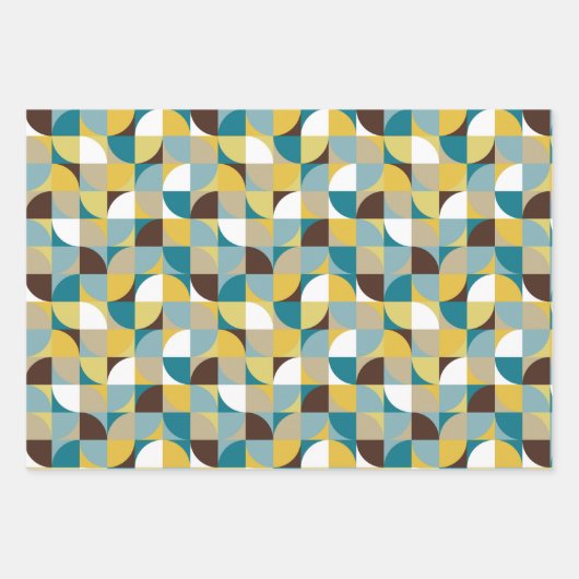RetroMod Patterns Teal Blue Brown Mustard Yellow Geschenkpapier Set (Vorderseite 2)