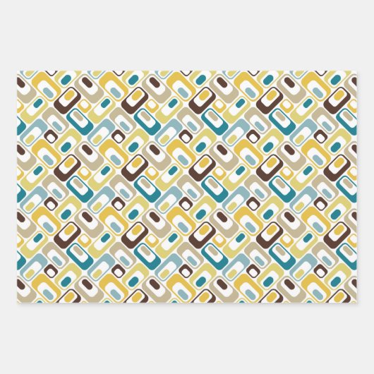 RetroMod Patterns Teal Blue Brown Mustard Yellow Geschenkpapier Set (Vorderseite)