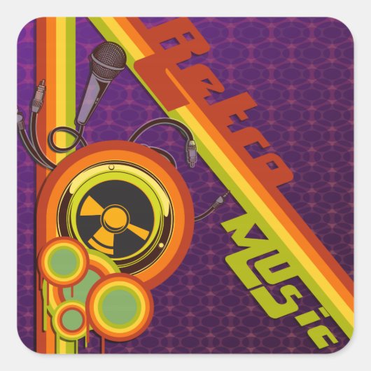 Retromusik Funky Vektor Art Quadratischer Aufkleber (Vorderseite)