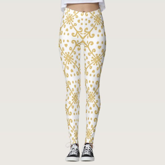 Retromuster aus Gold und Weiß Leggings (Vorderseite)