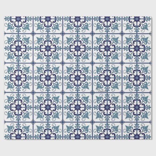 Retromuster Blaue Kachel Geschenkpapier (Flach)