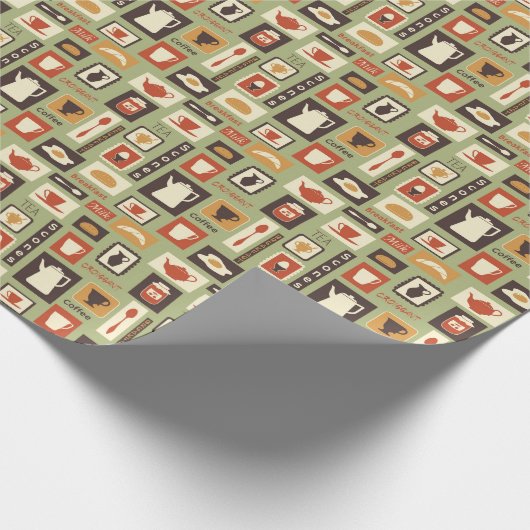 Retromuster mit Geschirr zum Frühstück Geschenkpapier (Ecke)