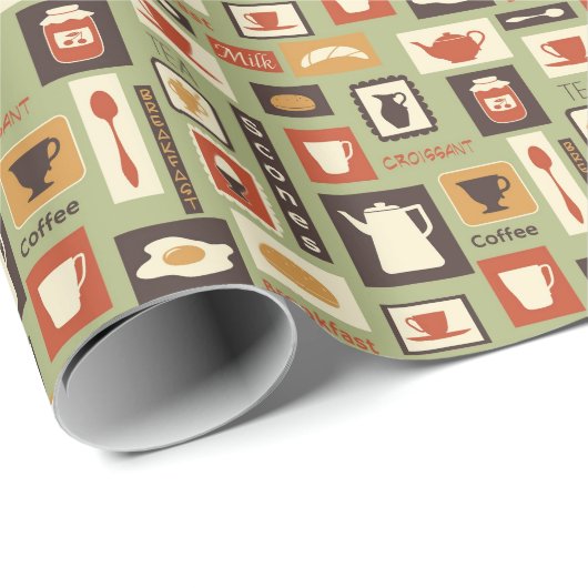 Retromuster mit Geschirr zum Frühstück Geschenkpapier (Rolleneckpunkt)