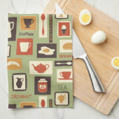 Retromuster mit Geschirr zum Frühstück Geschirrtuch (Viertel Falte)