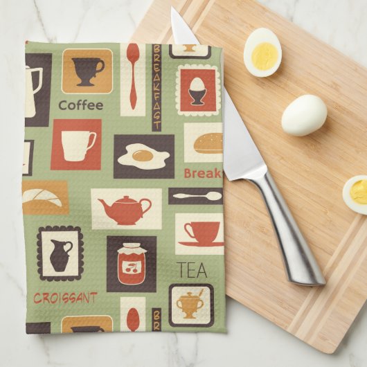 Retromuster mit Geschirr zum Frühstück Geschirrtuch (Viertel Falte)
