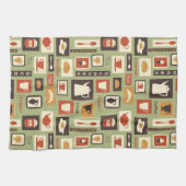 Retromuster mit Geschirr zum Frühstück Geschirrtuch (Horizontal)