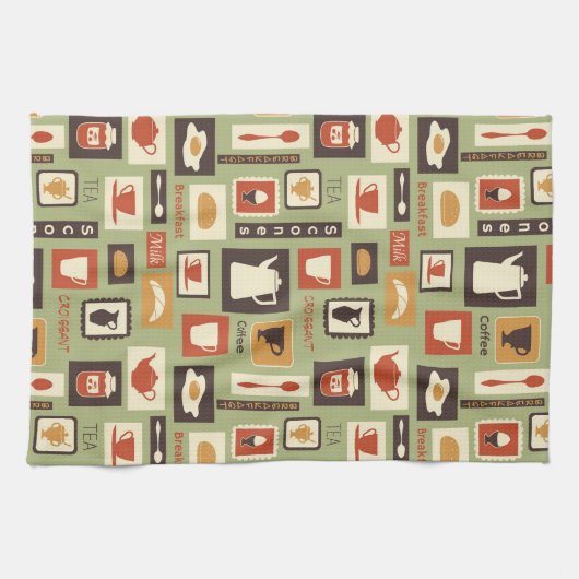 Retromuster mit Geschirr zum Frühstück Geschirrtuch (Horizontal)