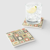 Retromuster mit Geschirr zum Frühstück Steinuntersetzer (Seitenansicht)