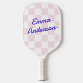 Retroname hellrosa weißes Schachbrettmuster Pickleball Schläger (Vorderseite)