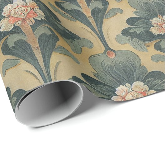 Retropezie Blumendesign Geschenkpapier (Rolleneckpunkt)