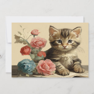 Retroportrait einer süßen Katze sanfte Farben Blum Feiertagskarte