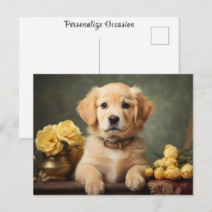 Retroportrait eines süßen jungen Golden Retrievers Postkarte