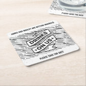 Retropress Drinks auf uns Save the Date Untersetze Rechteckiger Pappuntersetzer (angewinkelt)