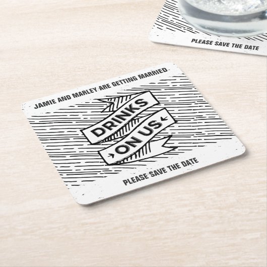 Retropress Drinks auf uns Save the Date Untersetze Rechteckiger Pappuntersetzer (angewinkelt)