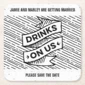Retropress Drinks auf uns Save the Date Untersetze Rechteckiger Pappuntersetzer (Vorderseite)