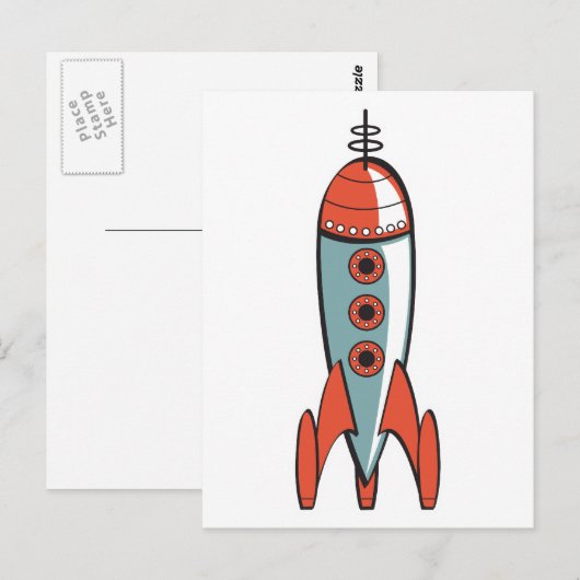 Retrorakete Postkarte (Vorne/Hinten)
