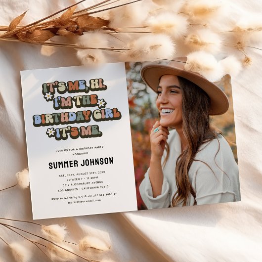 Retro's Me Birthday Girl Foto Einladung