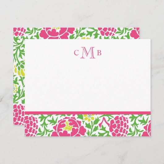 Retrosa, grün und rosa, florale Damaskus (Vorne/Hinten)