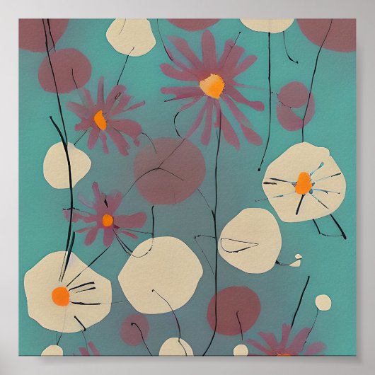Retrosa und weiße Blume Poster (Vorne)