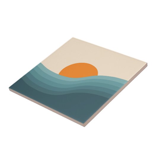 Retrostil abstrakte Sonnenuntergangslandschaft Fliese (Seite)