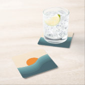 Retrostil abstrakte Sonnenuntergangslandschaft Rechteckiger Pappuntersetzer (Vor Ort)