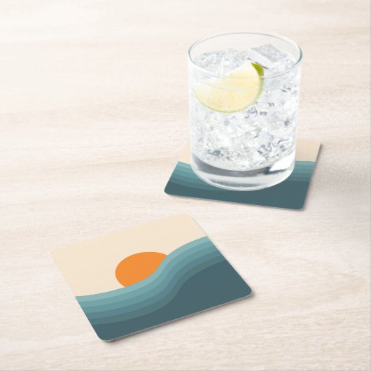 Retrostil abstrakte Sonnenuntergangslandschaft Rechteckiger Pappuntersetzer (Vor Ort)
