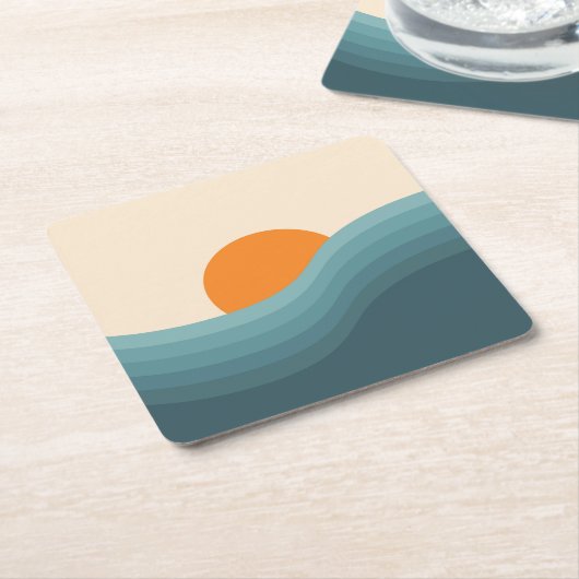 Retrostil abstrakte Sonnenuntergangslandschaft Rechteckiger Pappuntersetzer (angewinkelt)